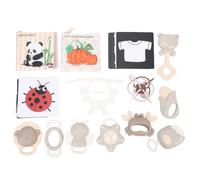 Aramox Ensemble de Jouets à Hochet de Bâton de Dentition, Jouets de Shaker en Silicone Doux avec des Livres en Tissu pour Stimuler les Sens des Nourrissons, le Développement de la