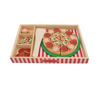 Aramox Ensemble de Jouets de Coupe de Pizza en Bois, Ensemble de Jeu de Pizza simulé Multiple avec des Gâteaux, des Fruits et des Légumes pour la Reconnaissance Cognitive des Enfants, Idéal pour Les