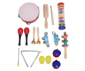 Aramox Ensemble d'Instruments à Percussion Instruments de Musique avec Bois de Hêtre ABS et Acier Inoxydable 10 Types Tambourin de 6 Pouces Maracas Shakers à œufs pour l'apprentissage du Rythme