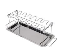 Aramox Grille en Acier Inoxydable pour Cuisses de Poulet avec Bac à égouttage, 12 Fentes, Support Pliable pour Brochettes de Barbecue, pour Fours, Grills, Fumoirs