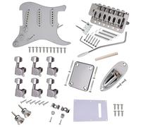 Aramox Kit d'accessoires pour Guitare électrique de Style ST, Pickguard pré-câblé avec Micros SSS et Pont Trémolo Simple, Matériel Noir/argent pour Guitares à 6 Cordes (SILVER)