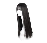 Aramox Long Black Hair Wig Perruque Longue et Droite Noire, Perruque Synthétique à la Mode Résistante à la Chaleur avec Frange, Parfaite pour le Cosplay et un Usage Quotidien