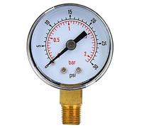 Aramox Mont Inférieur du Manomètre, Boîtier Extérieur en Métal avec Couvercle de Cadran Transparent, Type de Pointeur à Double échelle pour Une Mesure Précise, 1/8 Pouce BSPT (0-30psi, 0-2bar)