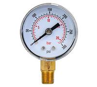 Aramox Mont Inférieur du Manomètre, Boîtier Extérieur en Métal avec Couvercle de Cadran Transparent, Type de Pointeur à Double échelle pour Une Mesure Précise, 1/8 Pouce BSPT (0-300PSI, 0-20BAR)