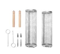 Aramox Panier Gril Tournant, Acier Inoxydable 304, Gril BBQ pour Légumes, Cuisson en Plein Air, Lot de 2