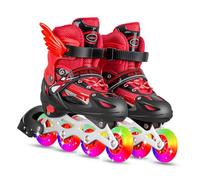 Aramox Patins à Roues Alignées Réglables avec Roues Lumineuses, Matériau PU, 8 Roues Éclairantes, pour Enfants et Adultes, Intérieur et Extérieur, Taille M