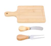 Aramox Planche à Découper de Service en Bois, Ensemble de Planches à Fromage en Bois avec Rainures d'égouttement, Couteau et Fourchette en Acier Inoxydable, 22 X 12 X 1 Cm pour le Service de Fête de