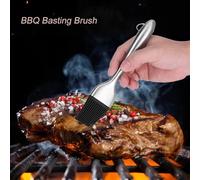 Aramox Poignée en Acier Inoxydable Brosse Brosse BBQ à Huile de Sauce avec Tête de Silicone et Conception Creuse pour le Barbecue de Rôtissage de Grillade Facile en Toute sécurité (Poignée droite de