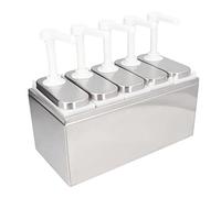 Aramox Pompe Distributrice de Sauce Station de Pompe à Condiments en Acier Inoxydable avec 5 Récipients Amovibles de 1 L Presse Quantitative de 35 Ml pour Cuisine, Restaurant, Buffet, Vinaigrette (5
