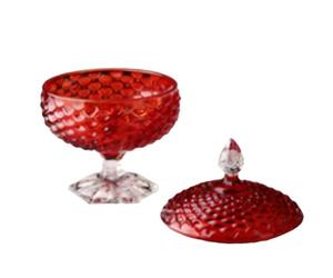 Aramox Pot à Pieds en Verre avec Couvercle, Plat Décoratif à Noix, Conception en Relief 3D pour le Rangement du Bureau de Mariage, Fête à Domicile, 16x25cm (rouge)