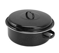 Aramox Rôtissoire Ronde en Acier émaillé Noir avec Couvercle bombé et Grille, Marmite de 2 Qt pour Patates Douces Rôties, Poulets, Dinde (Couvercle en fer 28CM)