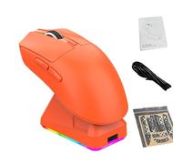 Aramox Souris de Jeu sans Fil, RVB Ergonomique et Ultra Légère 12 000 DPI, 7 Boutons, Base de Chargement Magnétique, connectivité 3 Voies pour PC (Orange)