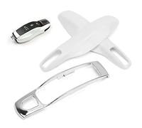 Aramox Voiture Clé à Distance Fob Cas Garniture à Distance Titulaire Protecteur Couverture Fit pour 911/Panamera/Macan/(Coquille Centrale Blanc Perle + Argent)