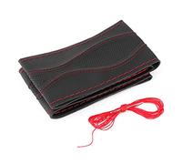 Aramox Volant Wrap, 38cm/15in Cuir Volant Wrap Cover Main Couture Gaufrage avec Aiguille et Fil Universel (Noir et rouge)