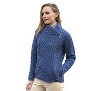 Aran Crafts femme Cardigan glissiere laterale en laine tricotee irlandaise (Z4630-S-MBLU),S,Bleu