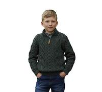 Aran Crafts garçon Pull demi-glissiere en laine tricotee irlandaise (Z4559-6/7-AGRE),6-7 ans,Vert