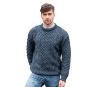 Aran Crafts Irish Soft Cable Knitted Crew Neck Sweater (100% Pure New Wool)