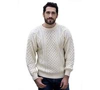 Aran Crafts Irish Soft Cable Knitted Wool Crew Neck Sweater (C1347-LG-ECR)