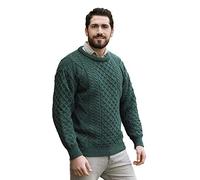 Aran Crafts Irish Soft Cable Knitted Wool Crew Neck Sweater (C1347-XS-MOSS)