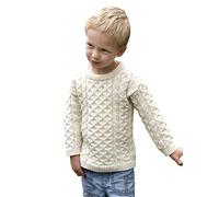 Aran Crafts Kid's Irish Cable Knitted Wool Crew Neck Sweater (C311k-6/7-NAT)