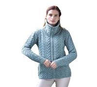 Aran Crafts Ladies Double Collar Zip Cardigan Mermaid Blue