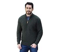 Aran Crafts Men's Cable Knitted Half Zip Sweater (100% Super Soft Merino Wool)