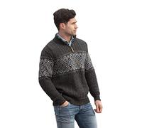 Aran Crafts Men's Irish Cable Knit Half Zip Jacquard Sweater (100% Merino Wool)