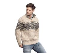 Aran Crafts Men's Irish Cable Knit Half Zip Jacquard Sweater (100% Merino Wool)