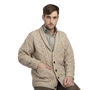 Aran Crafts Men's Irish Cable Knitted Cardigan Sweater (100% Merino Wool)