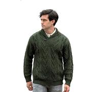 Aran Crafts Men's Irish Cable Knitted Shawl Collar Sweater (100% Merino Wool)