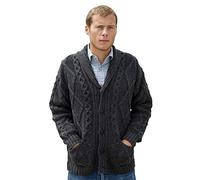 Aran Crafts Men's Irish Cable Knitted Wool Cardigan Sweater (SH4139-MED-CHAR)