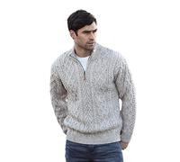 Aran Crafts Men's Irish Soft Cable Knitted Zip Neck Jacket (100% Merino Wool)