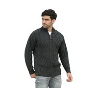 Aran Crafts Men's Irish Soft Cable Knitted Zip Neck Jacket (100% Merino Wool)