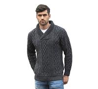Aran Crafts Men's Soft Irish Cable Knit Shawl Collar Sweater (100% Merino Wool)