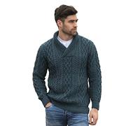 Aran Crafts Men's Soft Irish Cable Knit Shawl Collar Sweater (100% Merino Wool)