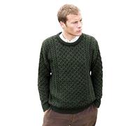 Aran Crafts Pull unisee irlandais col rond en laine tricotee torsadee (C1949-LG-AGRE),L,Vert