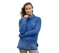 Aran Crafts Ranelagh Pull jacquard 100 % laine mérinos, fabriqué en Irlande, Bleu chiné, Taille XL