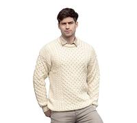 Aran Crafts Unisex Irish Cable Knitted Crew Neck Sweater (100% Merino Wool) | Pull de pêcheur 100 % laine mérinos, col rond, tricot traditionnel Aran pour homme et femme, fabriqué en Irlande
