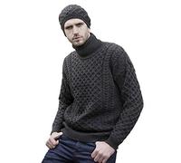 Aran Crafts Unisex Irish Cable Knitted Soft Roll Neck Sweater (R1949-MED-CHAR)