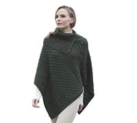 Aran Crafts Women's Cable Knit Wool Buttoned Cowl Neck Poncho (CW4784-S/M-AGRE)