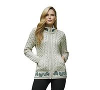 Aran Crafts Women's Cable Knit Wool Soft Shamrock Zip Cardigan (X4758-LG-NAT)
