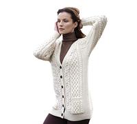 Aran Crafts Women's Irish Cable Knit Soft Buttoned Cardigan (100% Merino Wool)