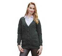 Aran Crafts Women's Irish Cable Knit Soft Buttoned Cardigan (100% Merino Wool)