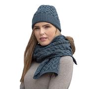 Aran Crafts Women's Irish Cable Knitted Wool Heart Pattern Hat (X4943-TEAL)
