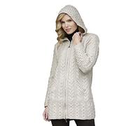 Aran Crafts Women's Irish Cable Knitted Wool Hooded Zip Coat (HD4025-MED-PAR)