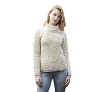 Aran Crafts Women's Irish Cable Knitted Wool Side Zip Cardigan (Z4630-MED-NAT)
