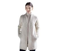 Aran Crafts Women's Irish Knit Edge to Edge Wool Cardigan Coat (X4693-SM-NAT)