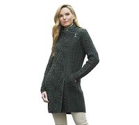 Aran Crafts Women's Irish Soft Cable Knitted Side Zip Coat (100% Merino Wool)