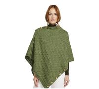 Aran Knitted Poncho With Wooden Buttons Army Green Colour
