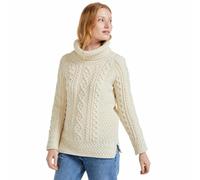 Aran Tunic Sweater with Vented Roll Neck Natural
